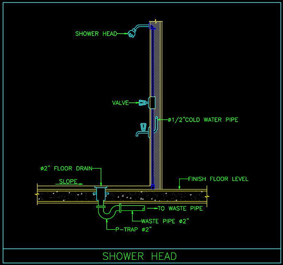 9. Mặt cắt kỹ thuật hệ thống cấp thoát nước sen tắm