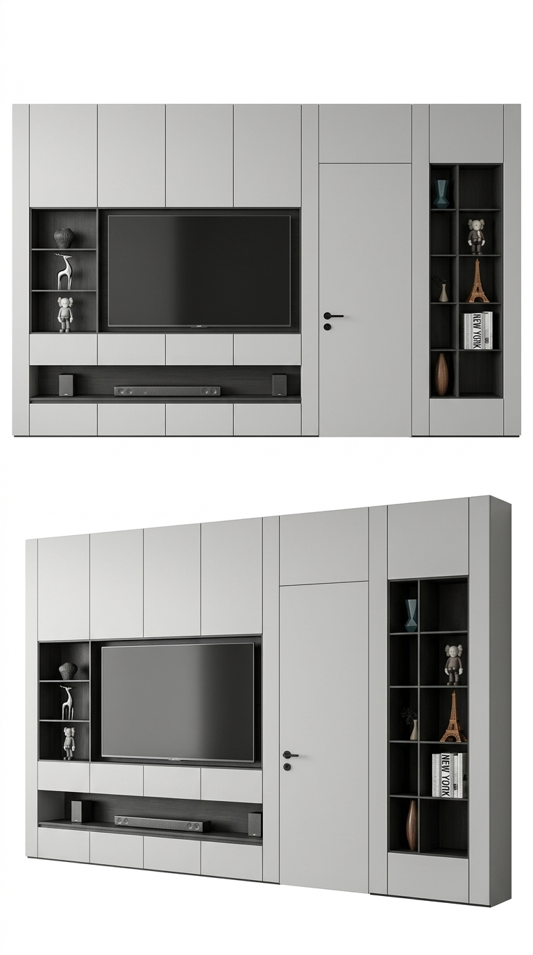 4. Chia sẻ Model SketchUp hệ tủ tivi âm tường tối giản tích hợp cửa thông phòng tinh tế