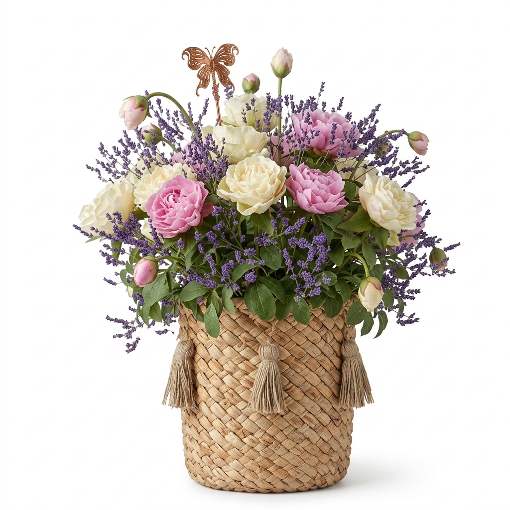 212. Free download model Sketchup giỏ hoa mẫu đơn và oải hương decor phong cách Rustic