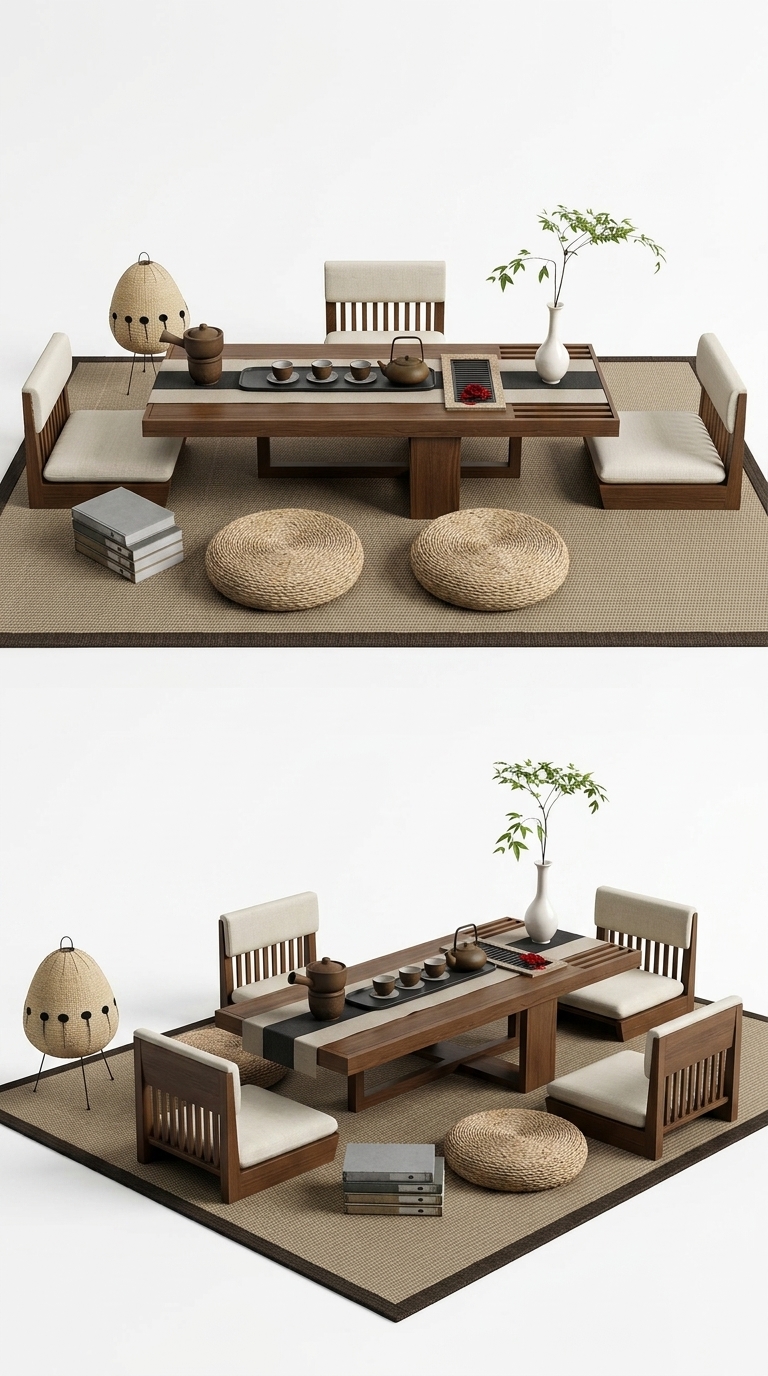 18. Tải miễn phí model SketchUp trọn bộ phòng trà Nhật Bản đầy đủ vật dụng decor chuyên nghiệp