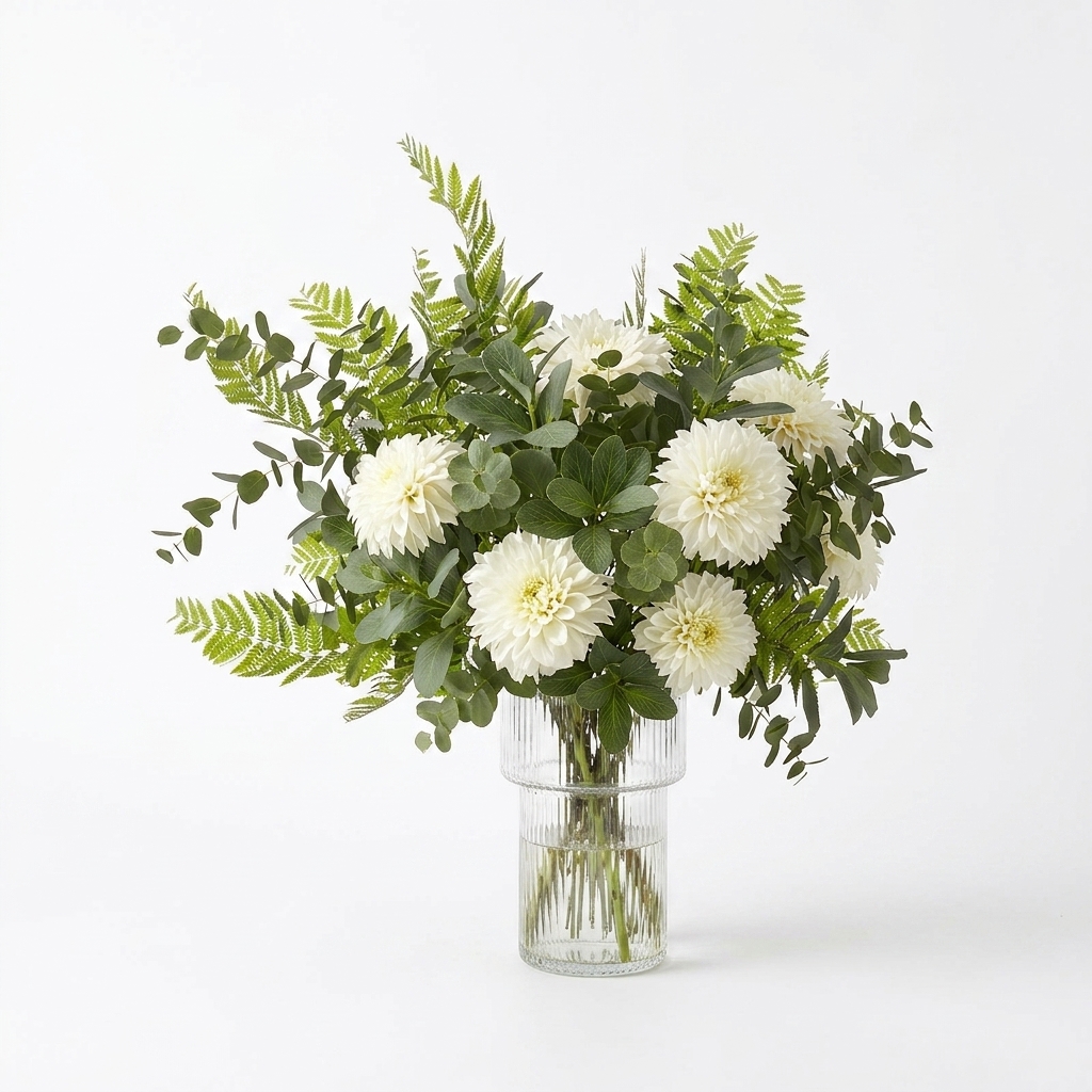 214. Tải model Sketchup bình hoa thược dược trắng phối lá xanh tạo điểm nhấn thanh lịch