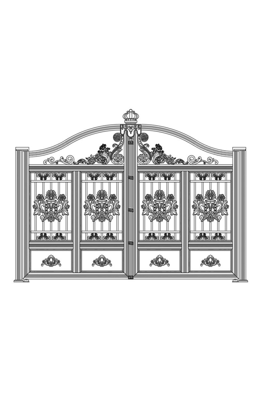 24. Thư viện file DWG cổng nhôm đúc phong cách cổ điển hoa văn hoàng gia