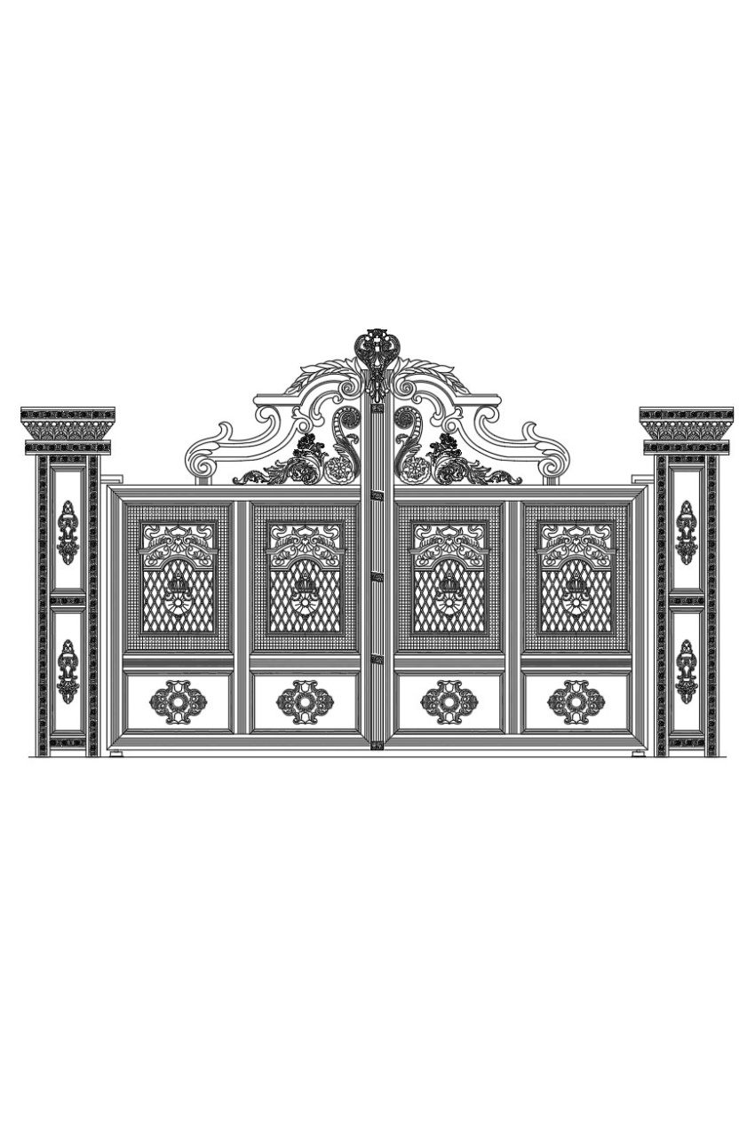 29. Thư viện file DWG cổng biệt thự hoàng gia kèm trụ cột trang trí tinh xảo