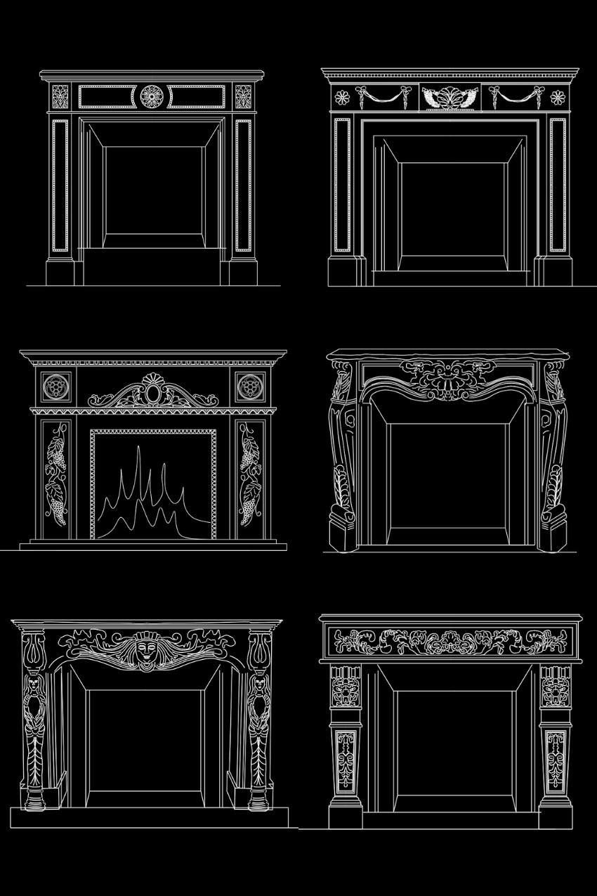 112. Bản vẽ lò sưởi phong cách tân cổ điển