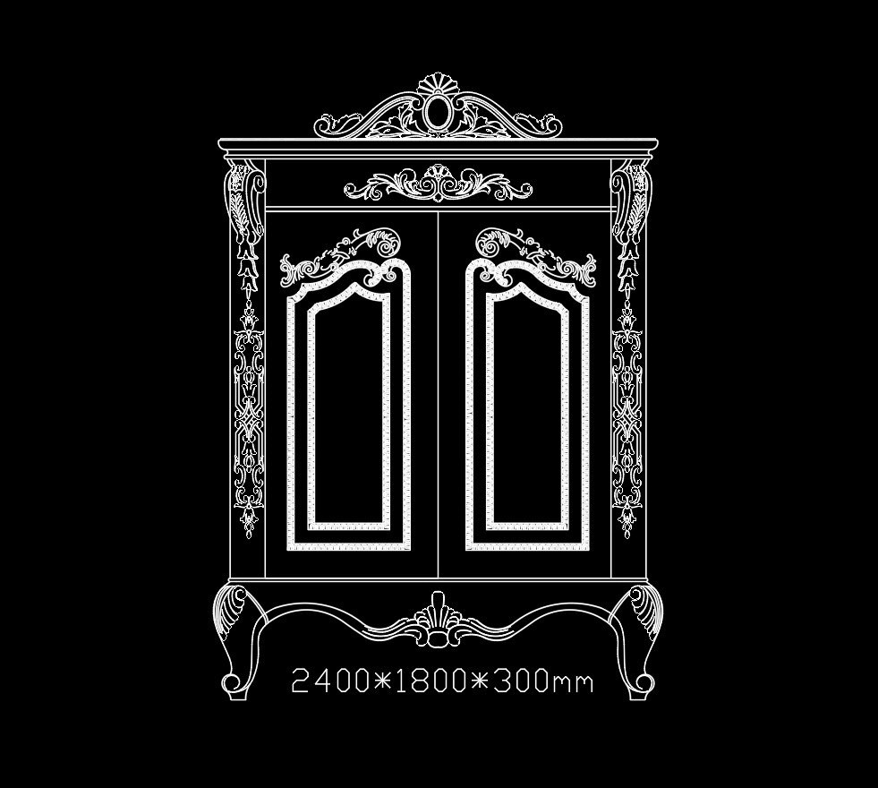 114. Bản vẽ mặt đứng tủ tân cổ điển