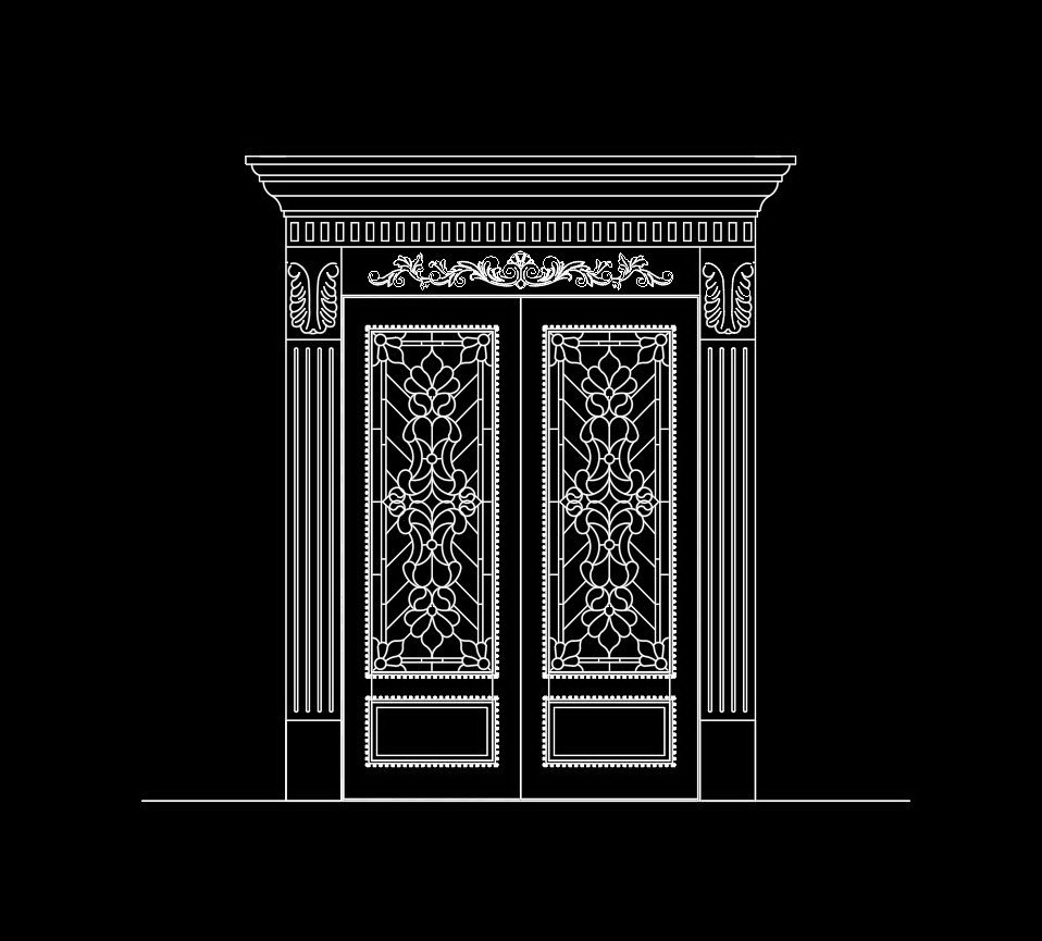 75. Bản vẽ cad cửa hai cánh phong cách tân cổ điển