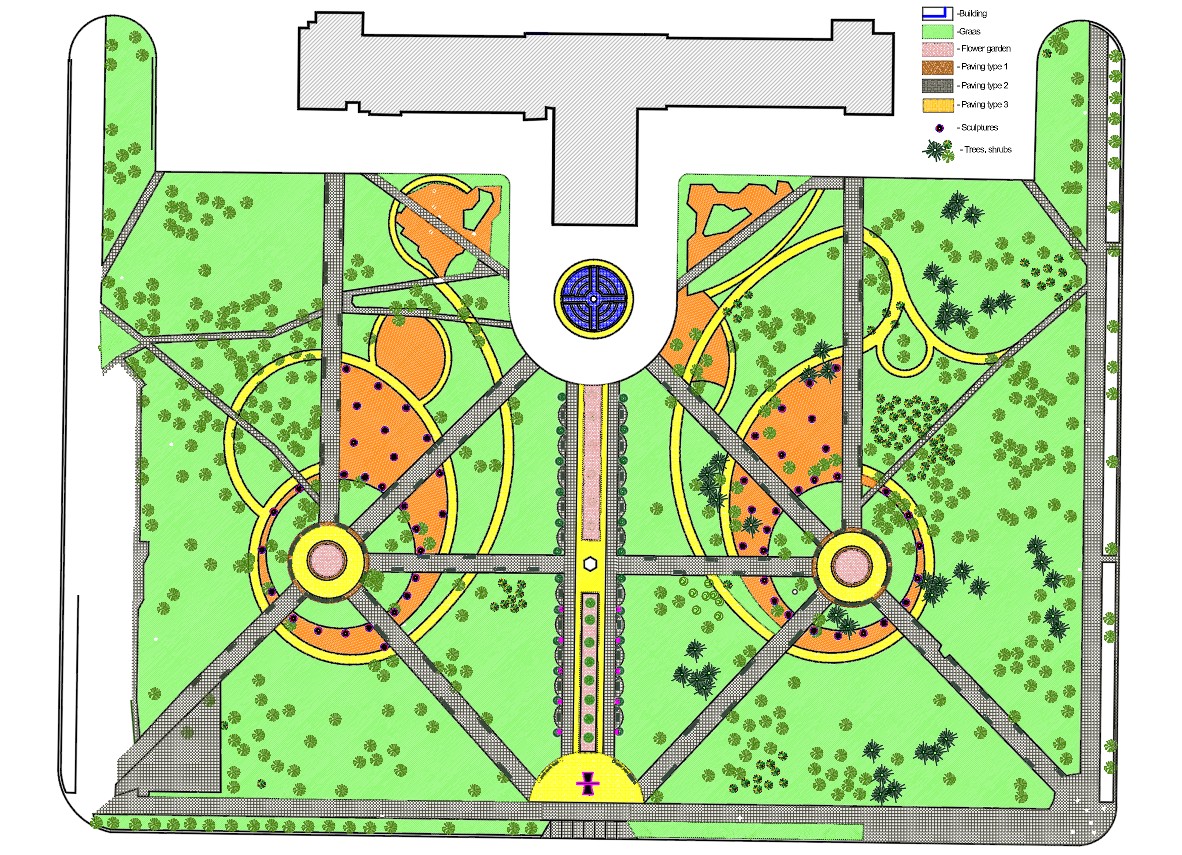 21. Bản vẽ Autocad mặt bằng cảnh quan trường học