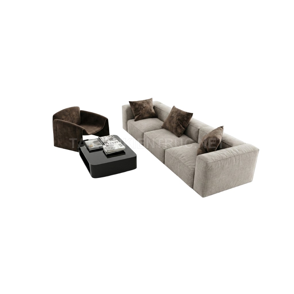 356. model Sketchup sofa băng kèm ghế armchair và bàn trà