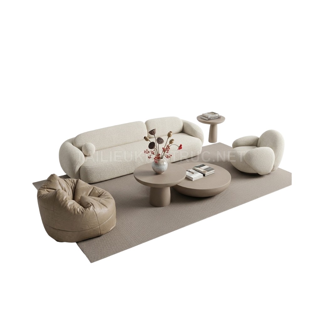 360. Model Sketchup bộ sofa cong phong cách Organic bọc vải boucle