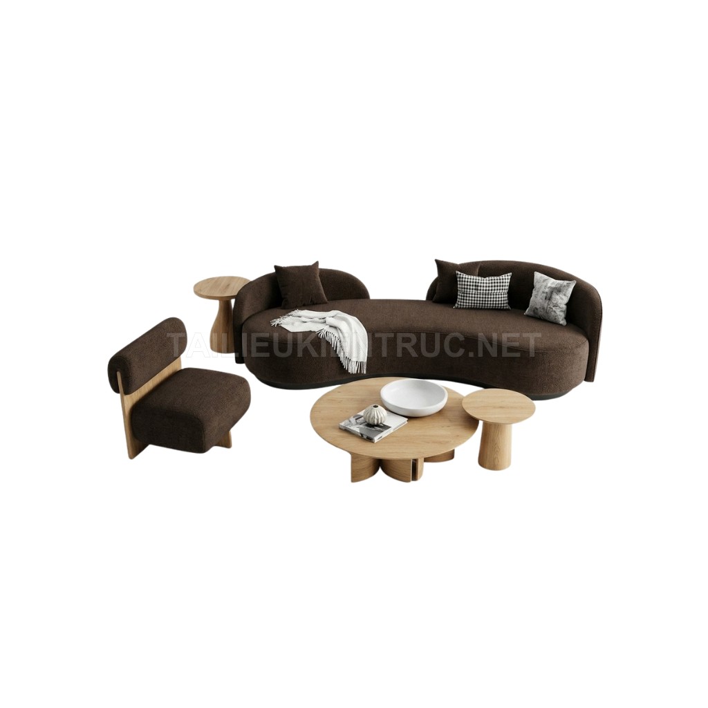 363. Model sketchup sofa cong và bàn trà gỗ