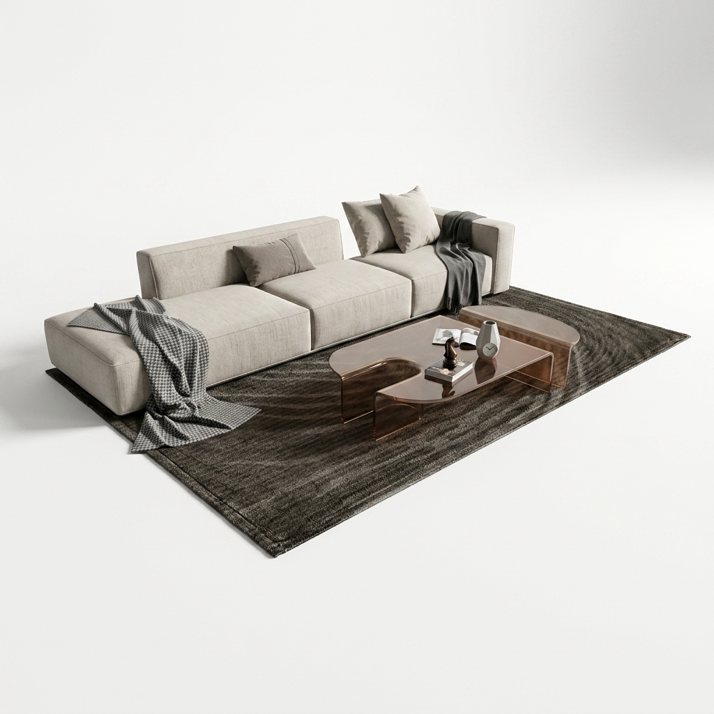 368. Bộ sưu tập model Sketchup sofa băng dài phối bàn trà kính màu tinh tế