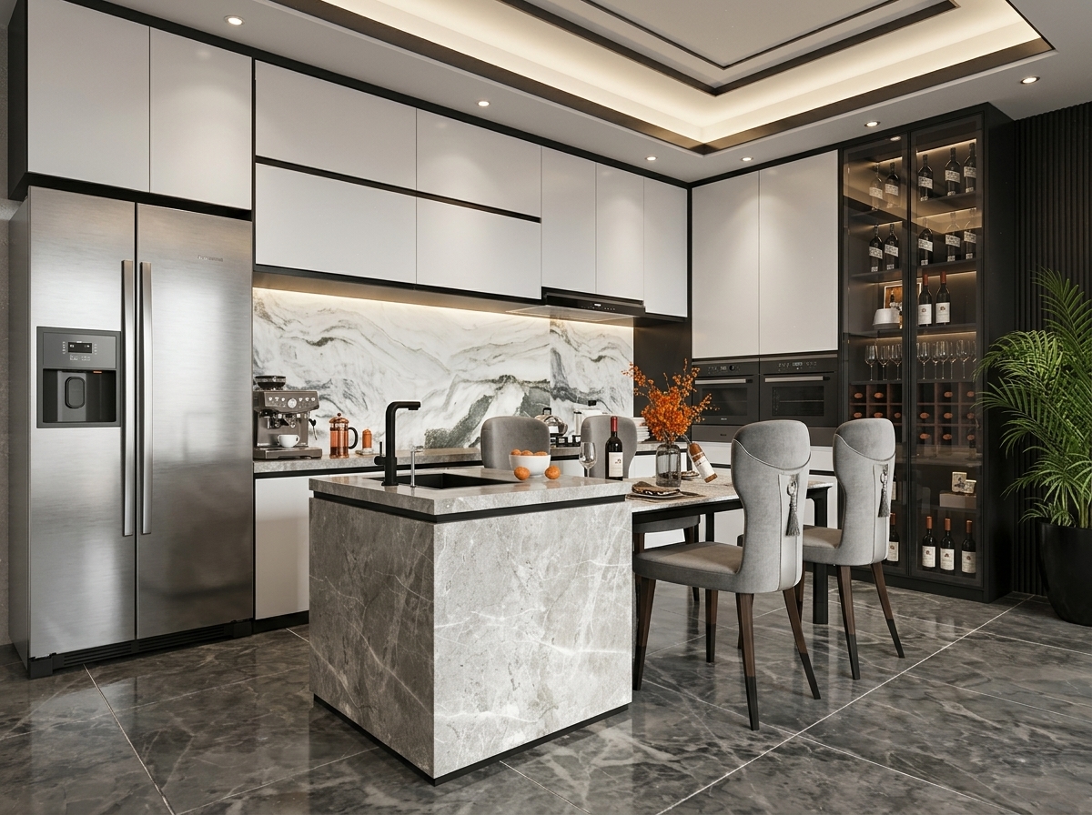 28. Model sketchup combo bếp và bàn ăn hiện đại