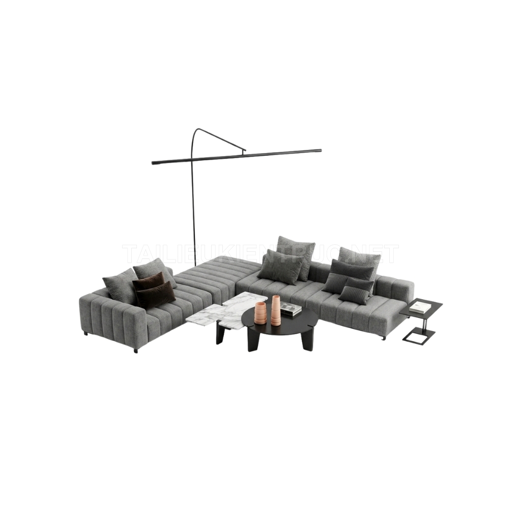 373. Thư viện SketchUp sofa góc phong cách Ý và đèn sàn cantilever độc đáo