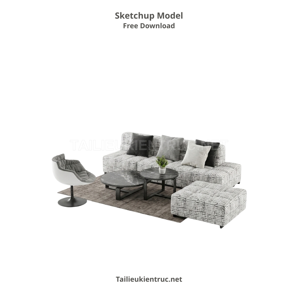 377. Model SketchUp sofa nỉ họa tiết texture và bàn trà đôi khung kim loại đen