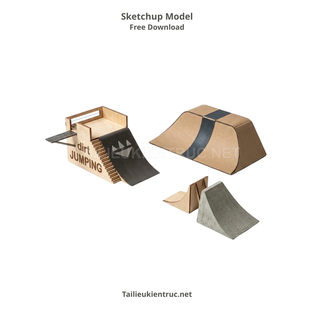 15. Mô hình Sketchup bộ ramp trượt ván bằng gỗ và bê tông miễn phí