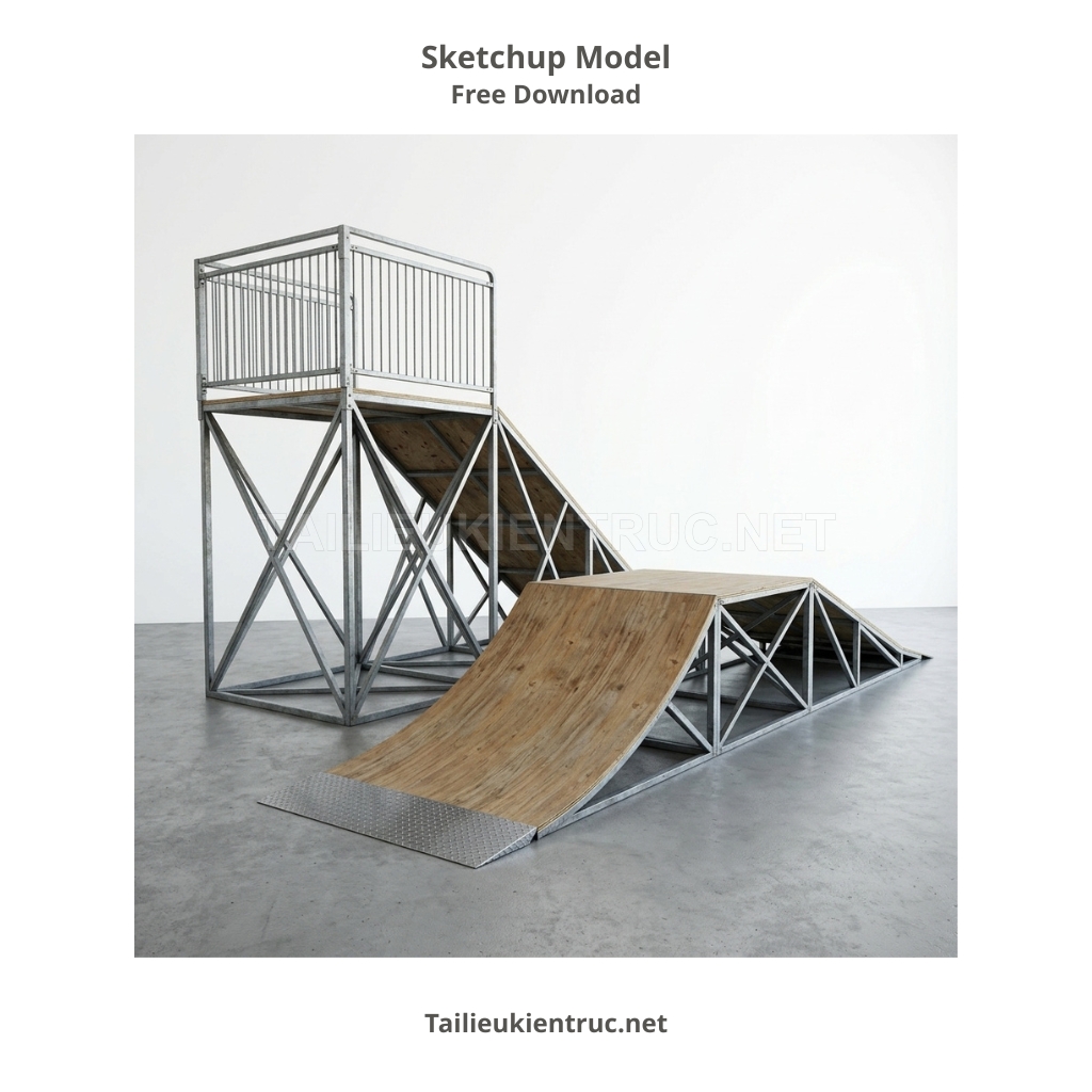 17. Mô hình Sketchup cấu trúc ramp và nền tảng trượt ván