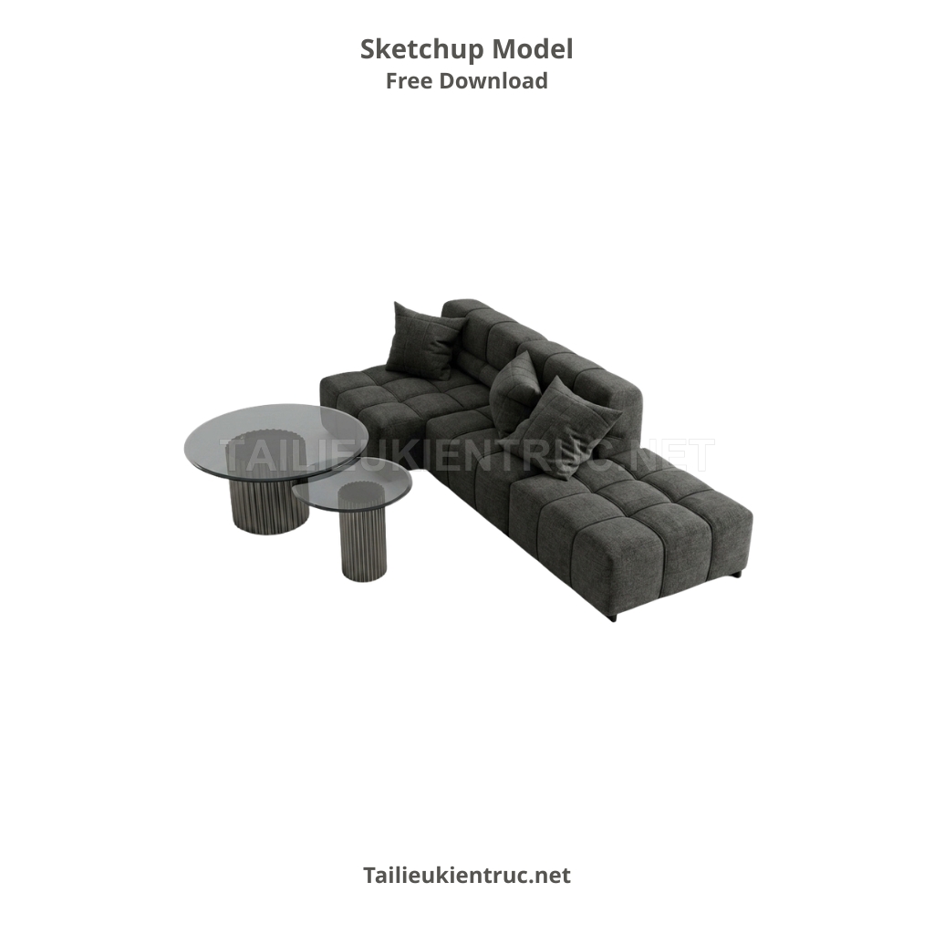 381. Model SketchUp sofa chần chỉ hiện đại và bàn trà kính sọc tinh tế cho kiến trúc sư