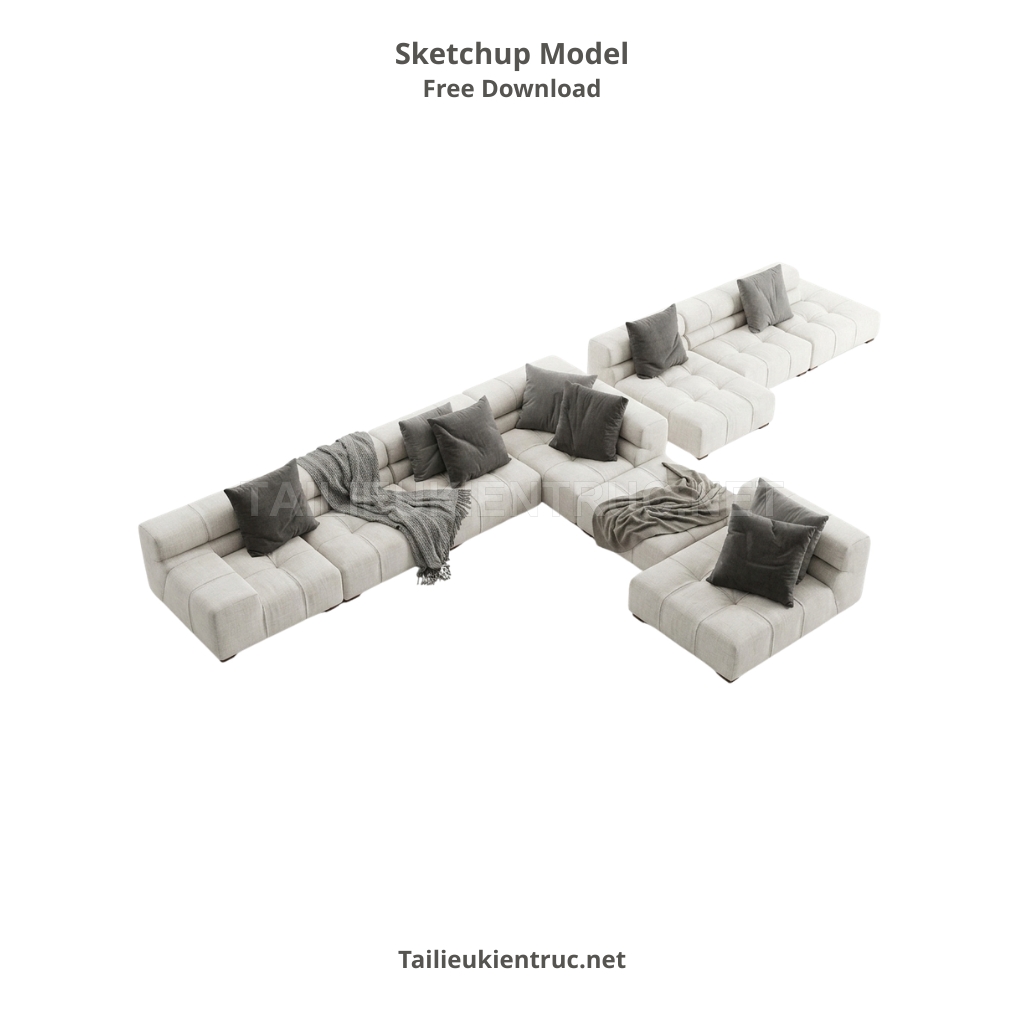 386. Tải miễn phí model SketchUp sofa góc chữ L hiện đại và bàn trà kính tối giản