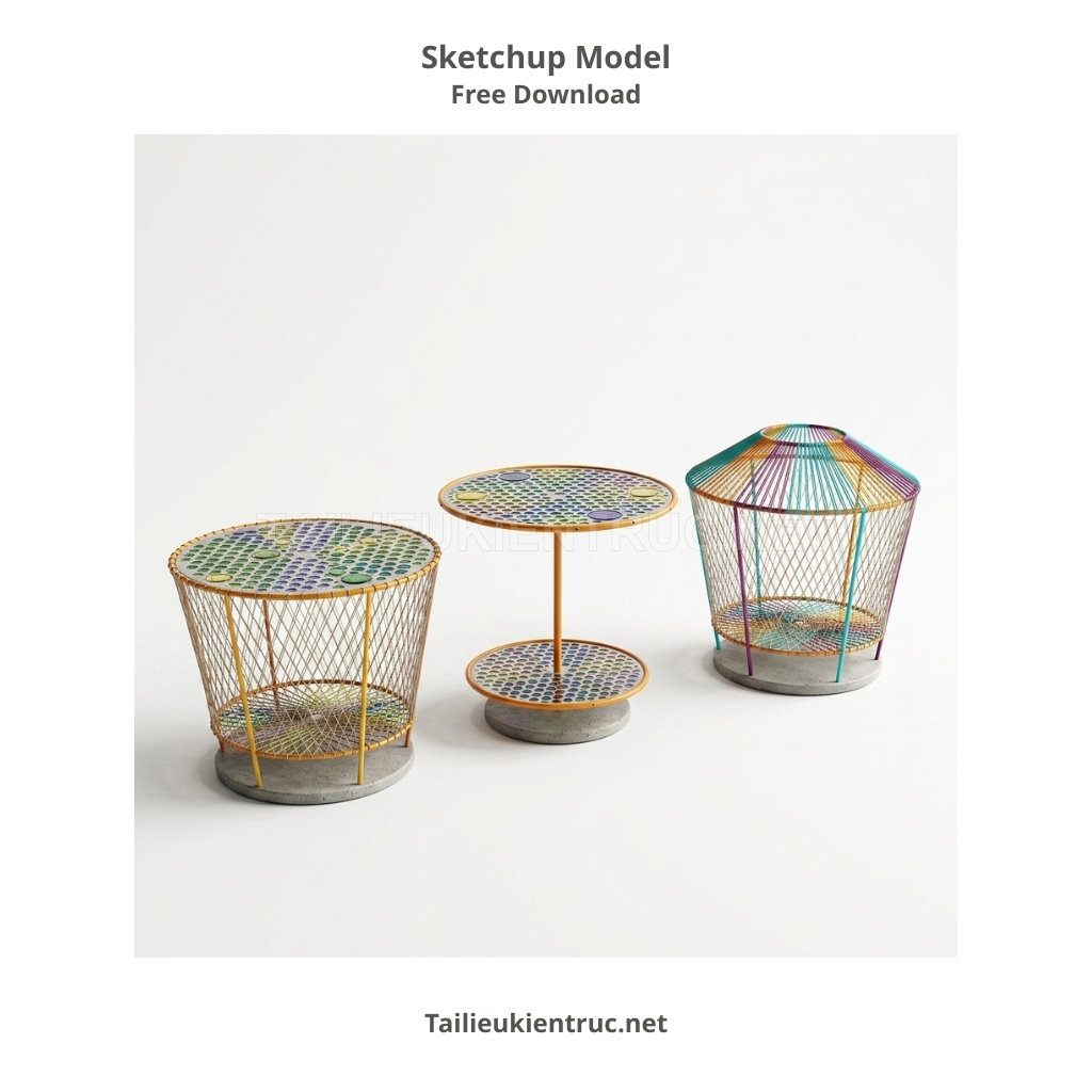 23. Thư viện SketchUp kiến trúc Bộ ba bàn lưới kim loại