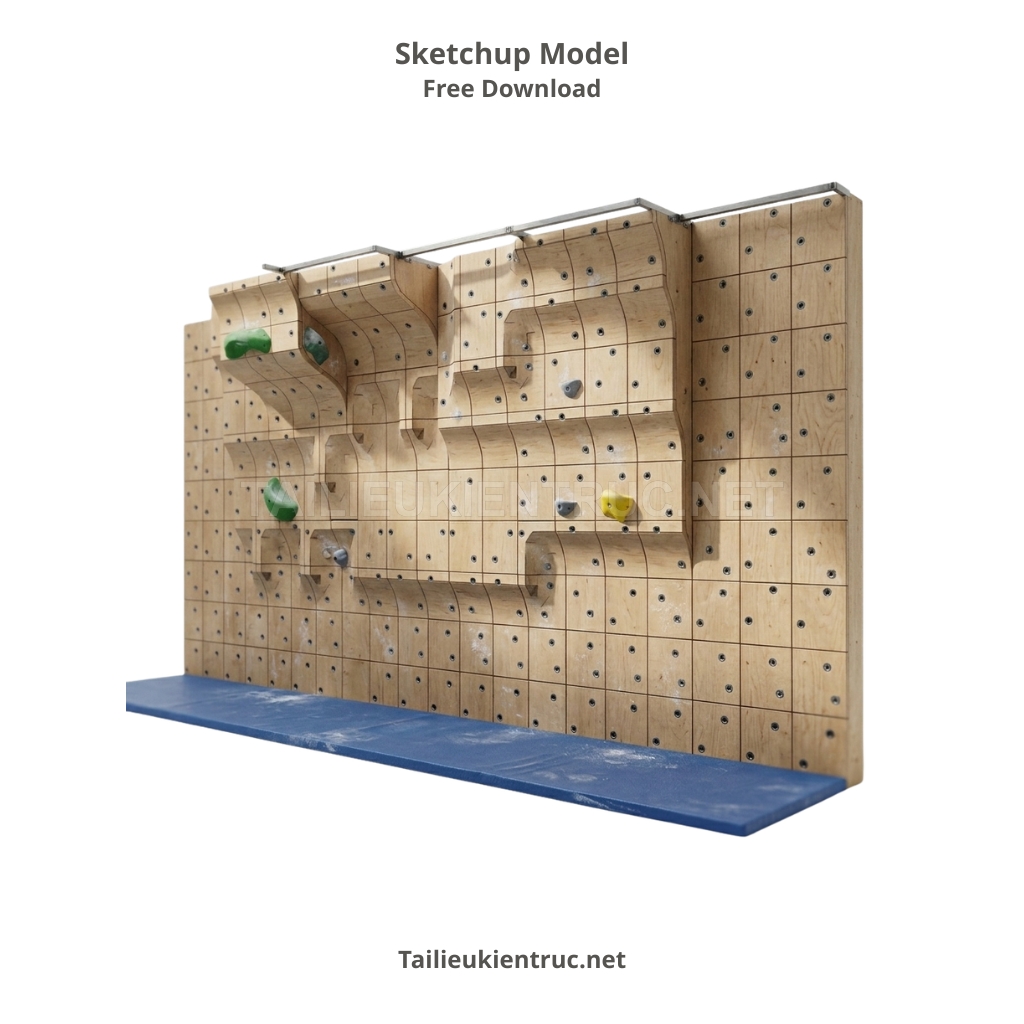 27. Model sketchup Tường leo núi uốn lượn bằng gỗ