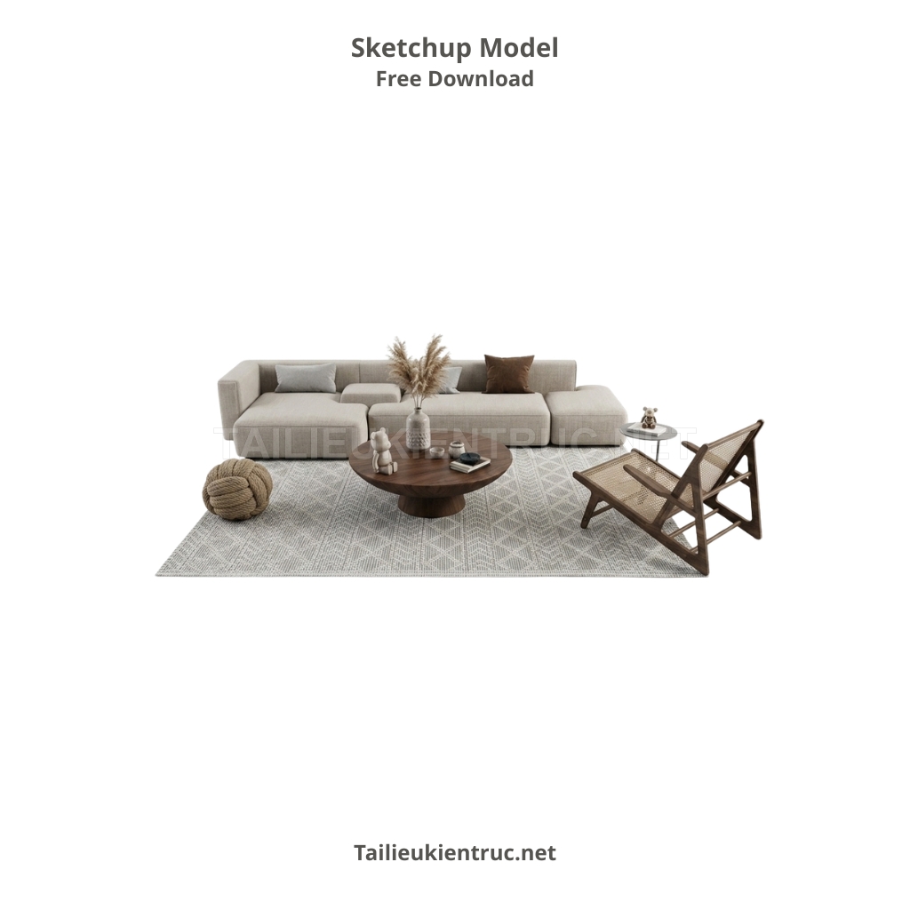 391. Model SketchUp sofa chần múi độc đáo và bàn trà mặt kính cho không gian ấn tượng