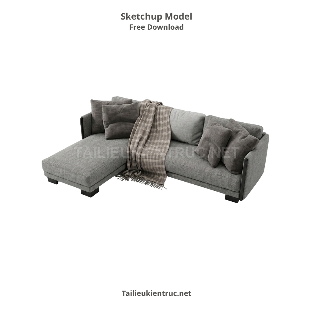 393. Thư viện Sketchup Sofa nỉ chữ L kèm gối tựa - Giải pháp tối ưu cho không gian sống hiện đại