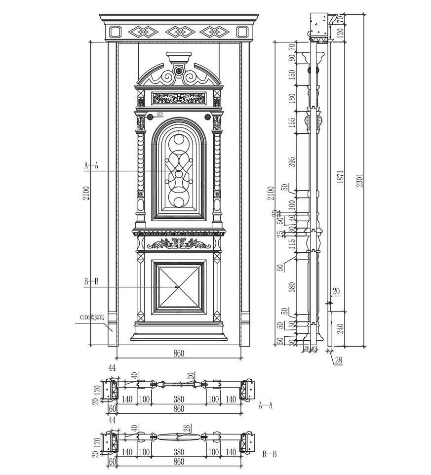 91. Thư Viện Autocad Cửa Gỗ 1 Cánh Tân Cổ Điển Hoa Văn Trang Trí