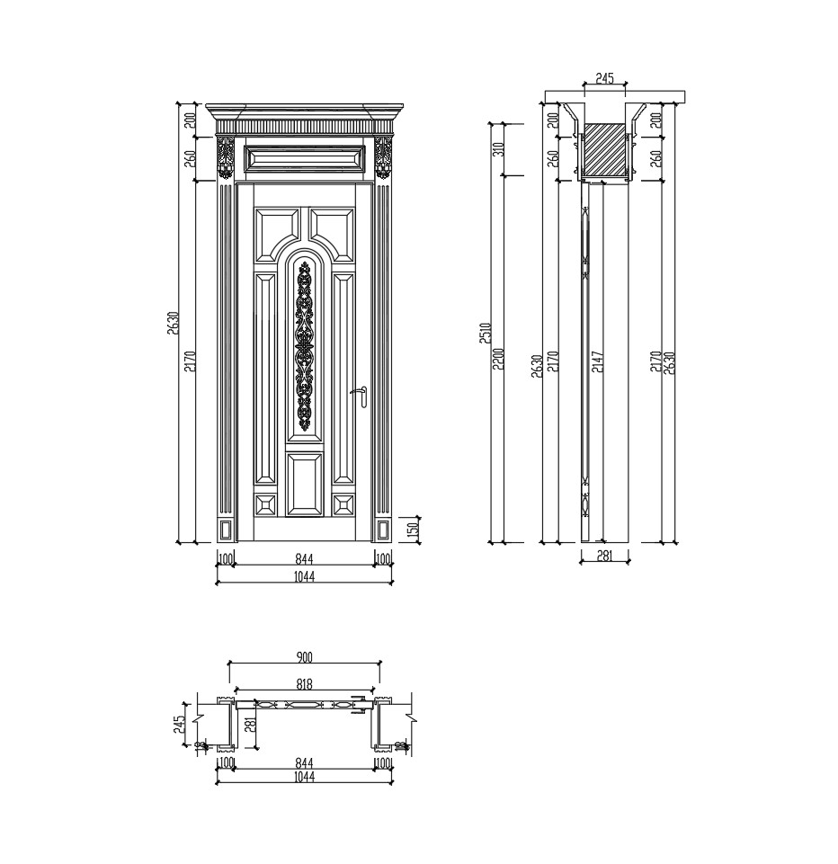 114. Thư Viện Autocad Cửa Đơn Tân Cổ Điển Có Phào Chỉ Trang Trí Cao Cấp