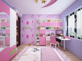 Sence Phòng Ngủ trẻ con 00021 - Thiết kế nội thất phòng ngủ con gái hồng tím phong cách hiện đại