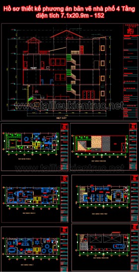 Hồ sơ thiết kế phương án bản vẽ nhà phố 4 Tầng diện tích 7.1x20.9m - 152